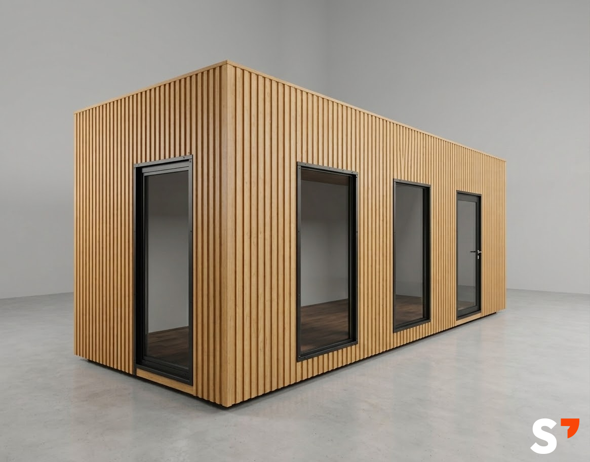 Kontener sanitarny STAGO — moduł z kabinami WC i prysznicami