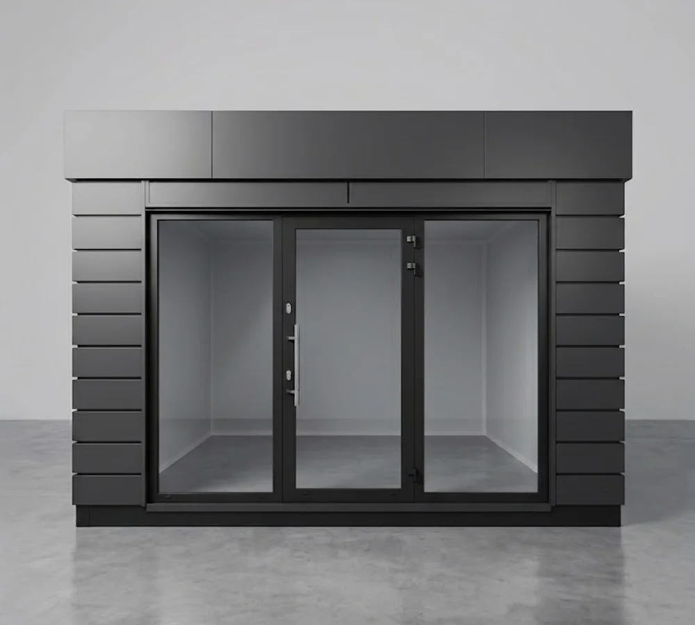 Pawilon KIOS — mały, czarny, gotowy do handlu