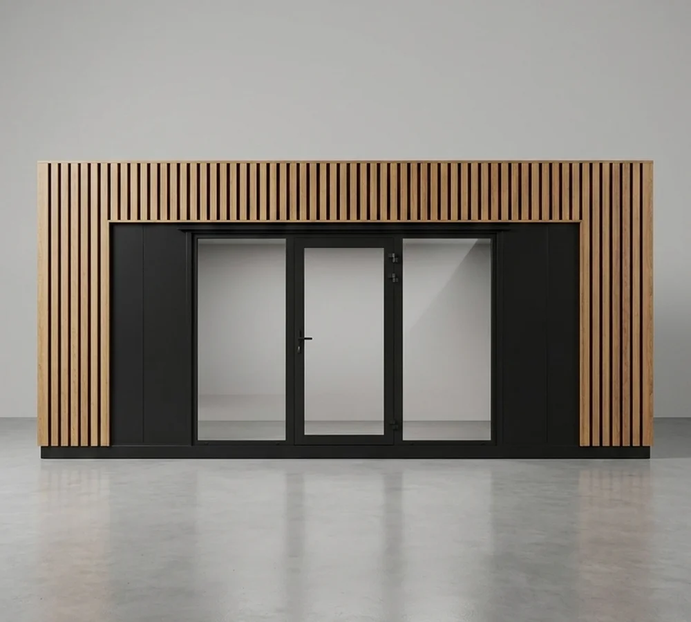 Pawilon RYTM — drewniana ramka, symetryczny front